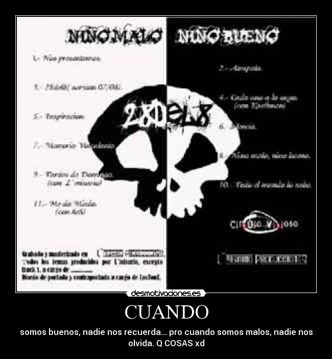 CUANDO - somos buenos, nadie nos recuerda... pro cuando somos malos, nadie nos
olvida. Q COSAS xd