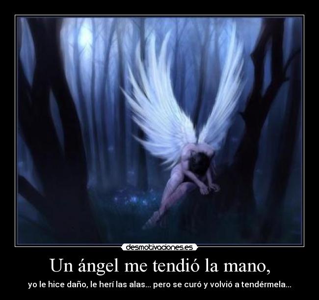 Un ángel me tendió la mano, - yo le hice daño, le herí las alas... pero se curó y volvió a tendérmela...