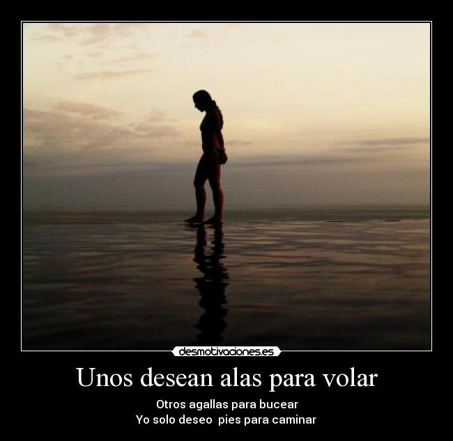 Unos desean alas para volar - Otros agallas para bucear
Yo solo deseo  pies para caminar