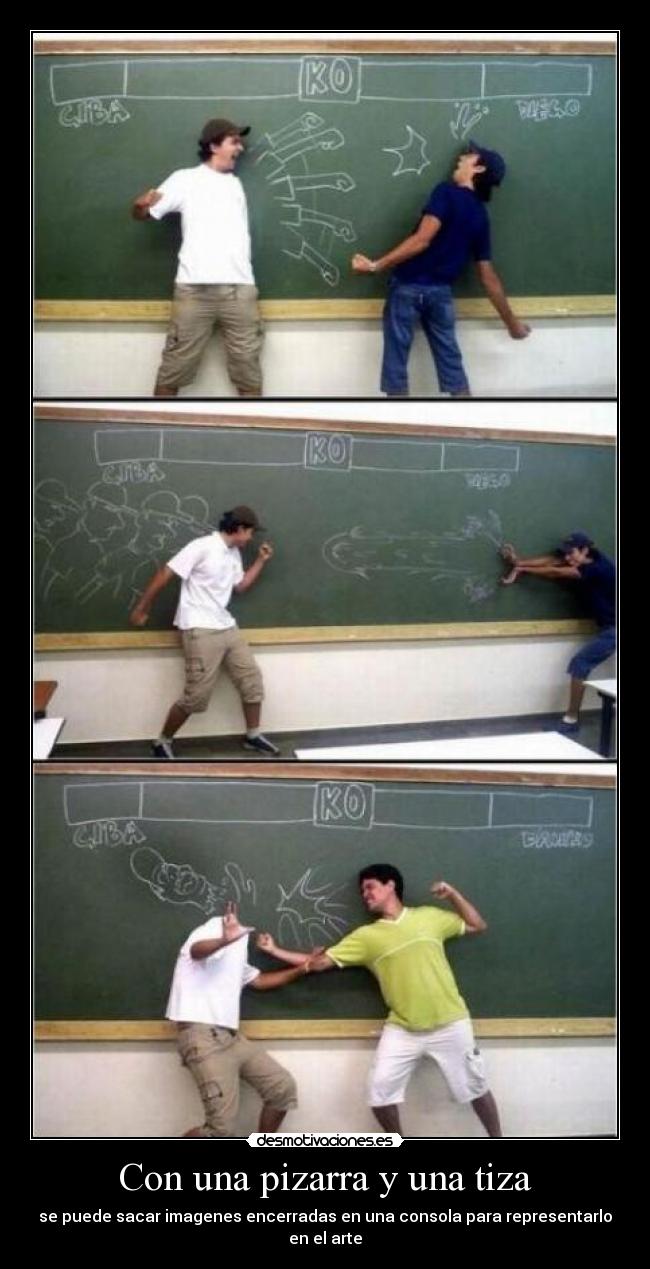 Con una pizarra y una tiza - se puede sacar imagenes encerradas en una consola para representarlo en el arte