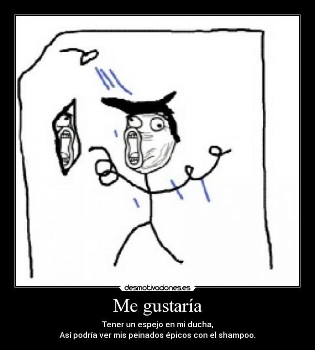 Me gustaría - Tener un espejo en mi ducha,
Así podría ver mis peinados épicos con el shampoo.