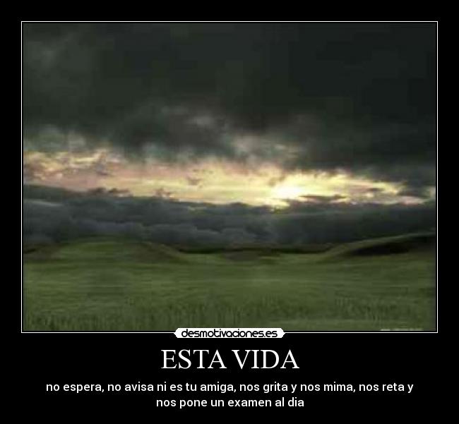 ESTA VIDA - no espera, no avisa ni es tu amiga, nos grita y nos mima, nos reta y
nos pone un examen al dia