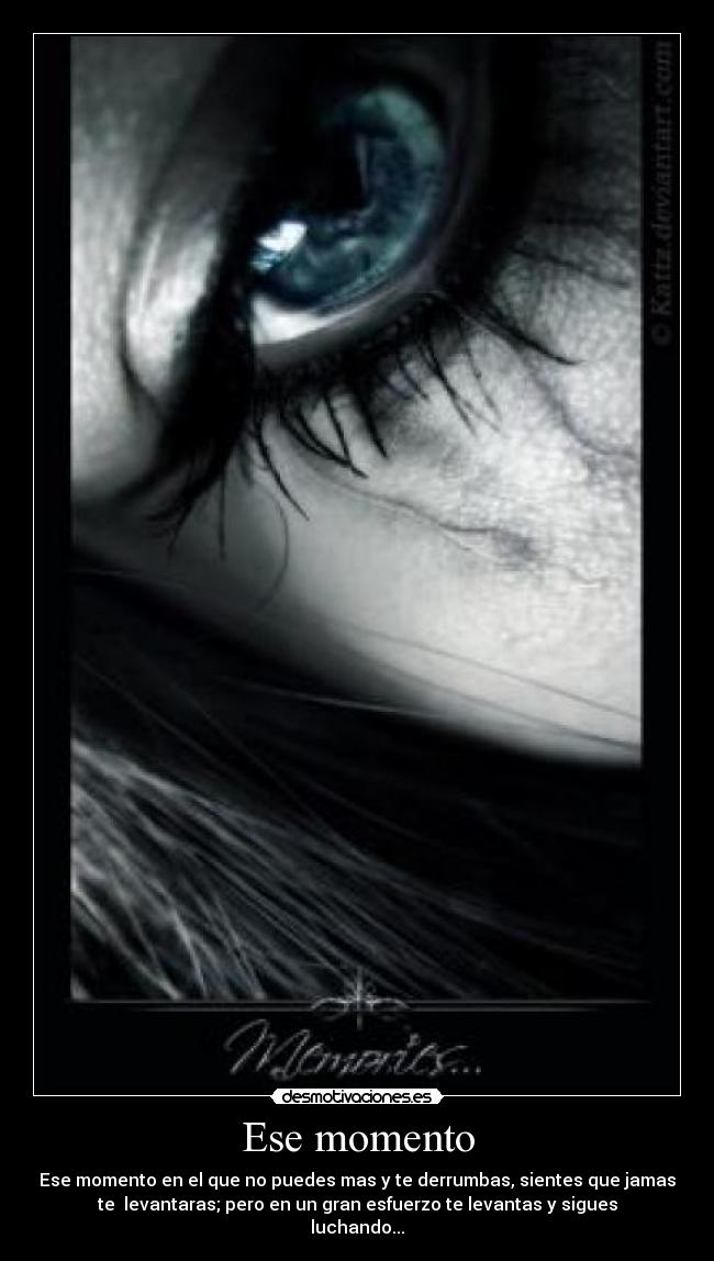 Ese momento - Ese momento en el que no puedes mas y te derrumbas, sientes que jamas
te levantaras; pero en un gran esfuerzo te levantas y sigues
luchando...