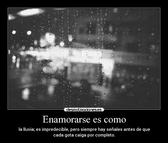 Enamorarse es como - la lluvia; es impredecible, pero siempre hay señales antes de que
cada gota caiga por completo.