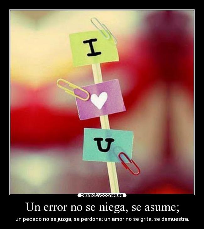 Un error no se niega, se asume; - un pecado no se juzga, se perdona; un amor no se grita, se demuestra.