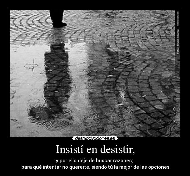Insistí en desistir, - y por ello dejé de buscar razones;
para qué intentar no quererte, siendo tú la mejor de las opciones