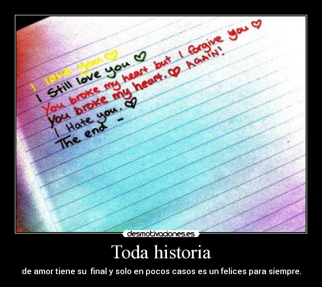 Toda historia - de amor tiene su  final y solo en pocos casos es un felices para siempre.