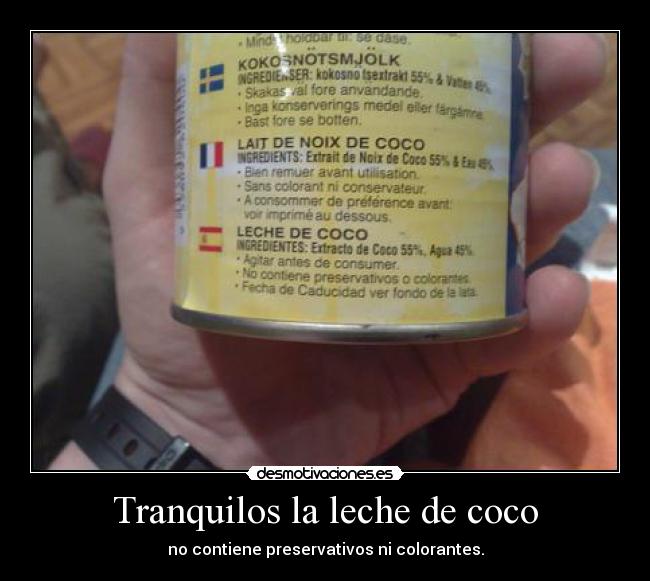 Tranquilos la leche de coco - no contiene preservativos ni colorantes.