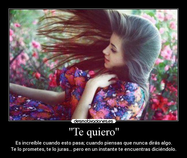 Te quiero - Es increíble cuando esto pasa; cuando piensas que nunca dirás algo.
Te lo prometes, te lo juras... pero en un instante te encuentras diciéndolo.