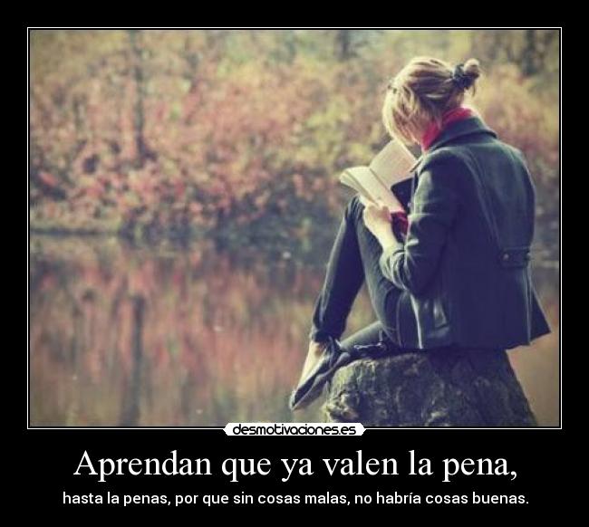 Aprendan que ya valen la pena, - hasta la penas, por que sin cosas malas, no habría cosas buenas.