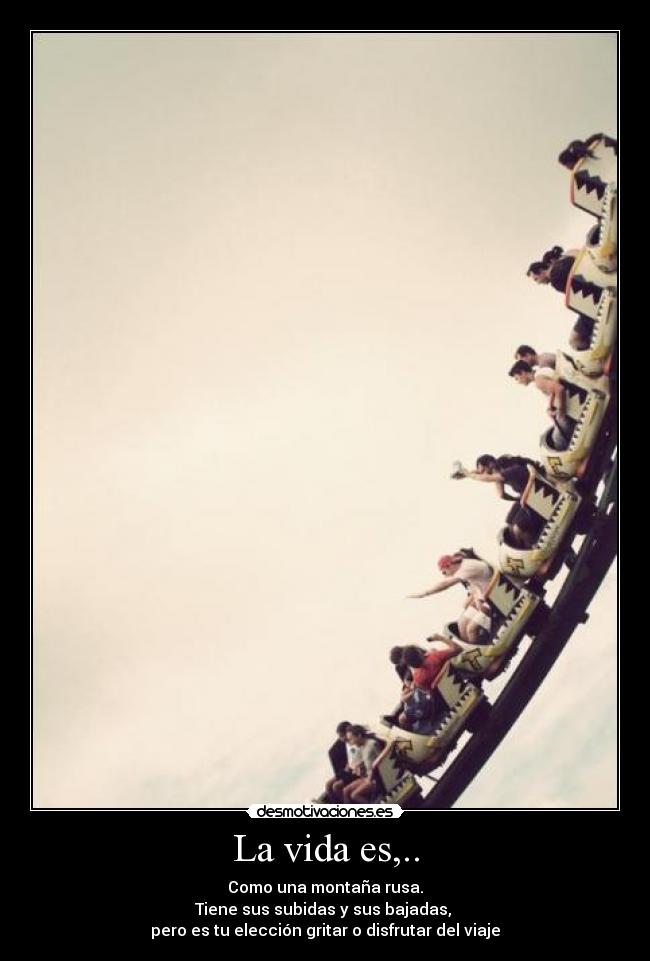 La vida es,.. - Como una montaña rusa.
Tiene sus subidas y sus bajadas, 
pero es tu elección gritar o disfrutar del viaje