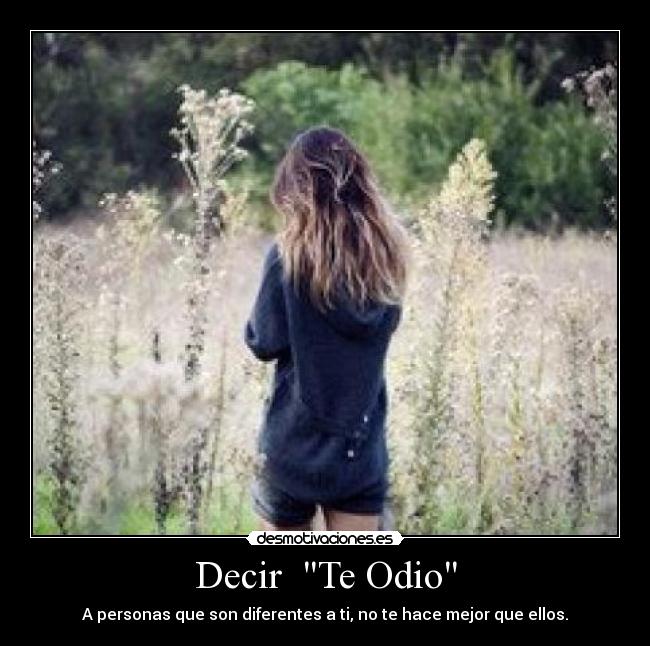 Decir  Te Odio - A personas que son diferentes a ti, no te hace mejor que ellos.