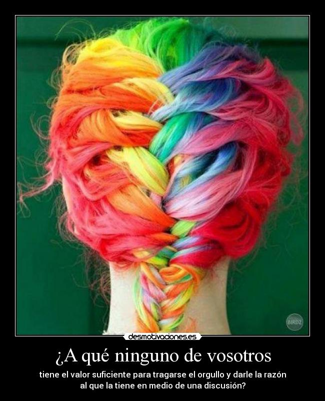 ¿A qué ninguno de vosotros - tiene el valor suficiente para tragarse el orgullo y darle la razón
al que la tiene en medio de una discusión?
