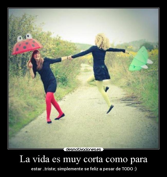 La vida es muy corta como para - estar ..triste; simplemente se feliz a pesar de TODO :)