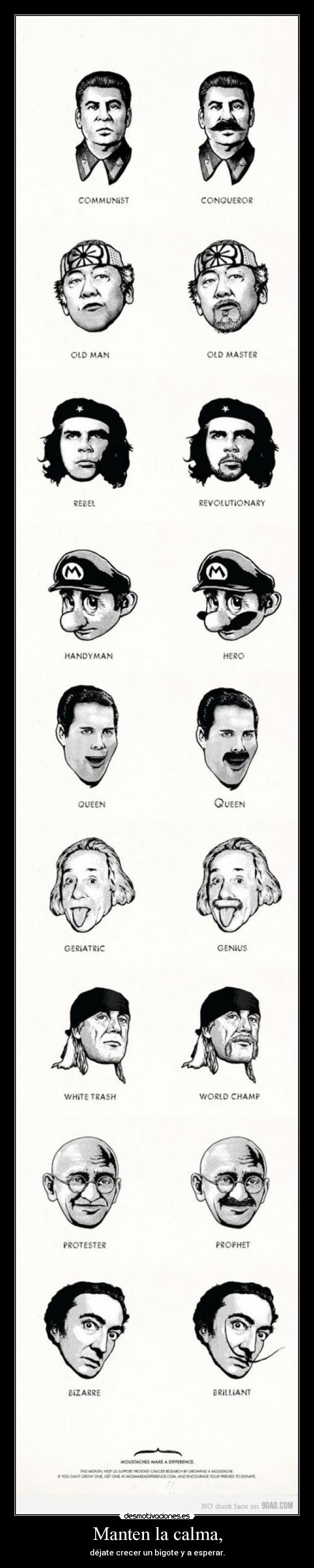 Manten la calma, - déjate crecer un bigote y a esperar.