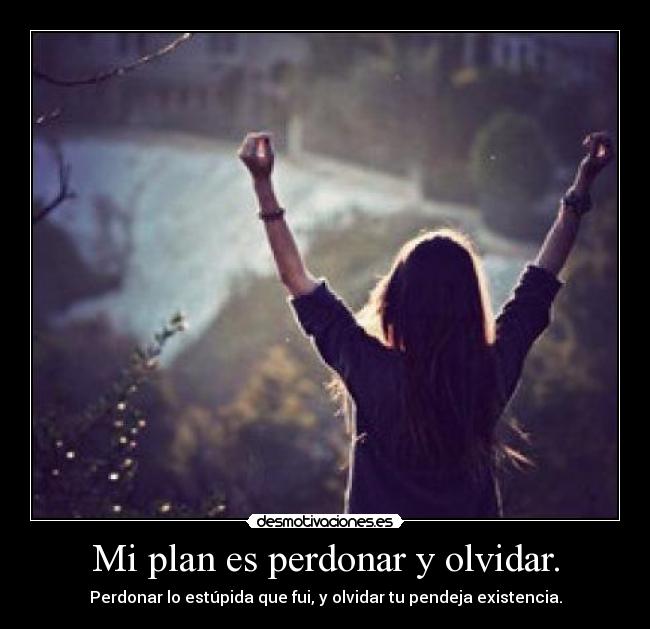 Mi plan es perdonar y olvidar. - Perdonar lo estúpida que fui, y olvidar tu pendeja existencia.