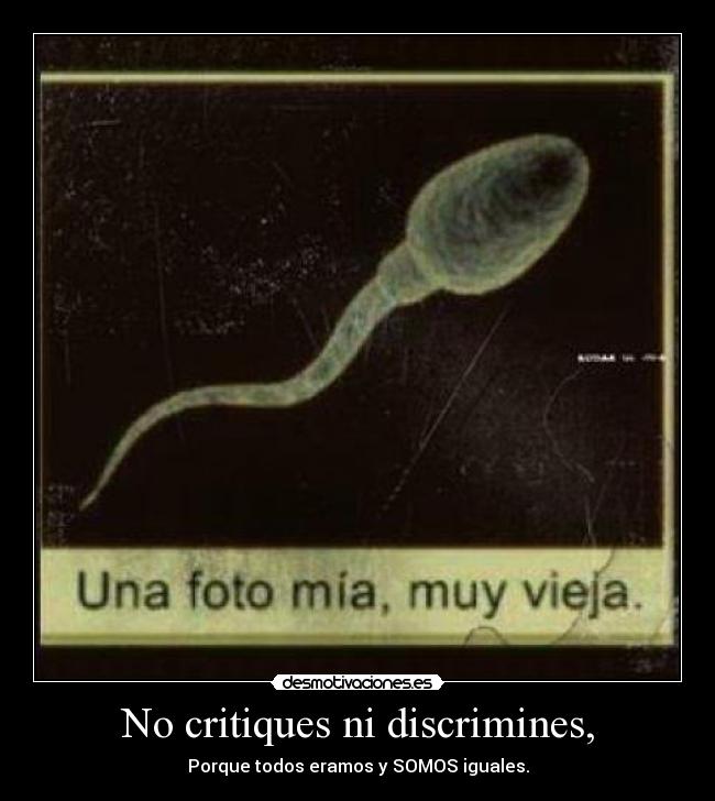 No critiques ni discrimines, - Porque todos eramos y SOMOS iguales.