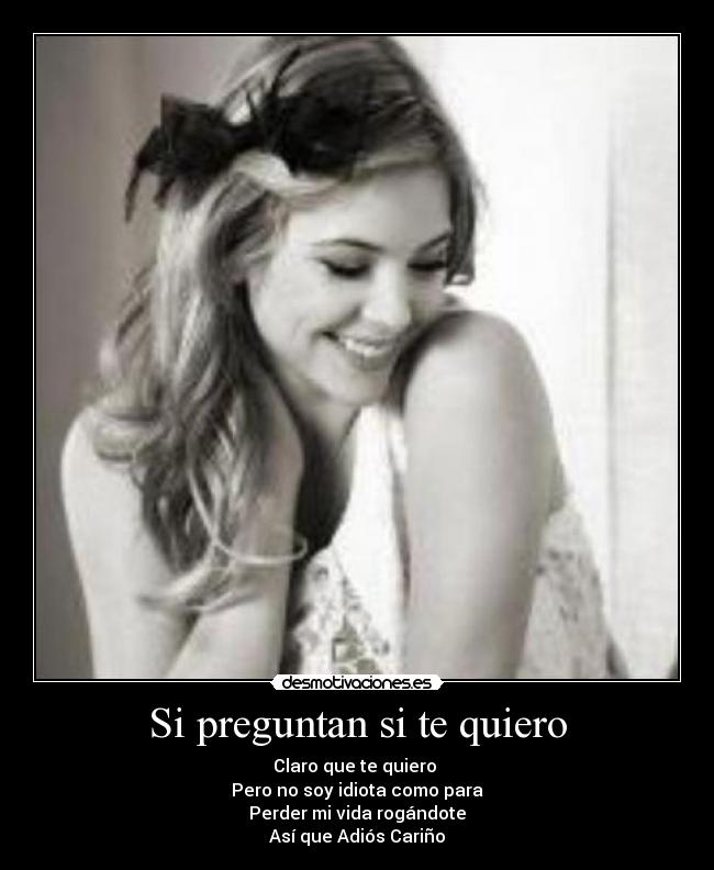Si preguntan si te quiero - Claro que te quiero
Pero no soy idiota como para
Perder mi vida rogándote
Así que Adiós Cariño