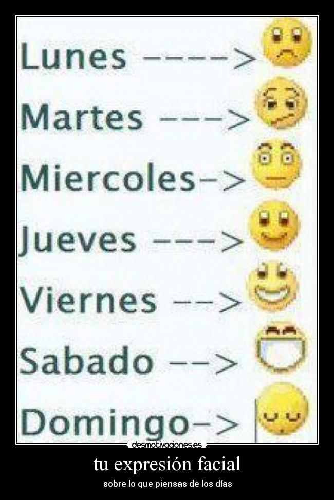 tu expresión facial - sobre lo que piensas de los días