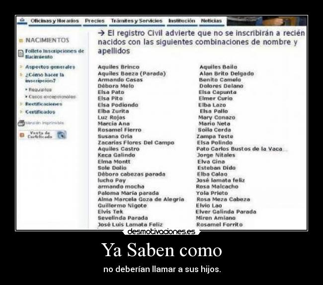 Ya Saben como - no deberían llamar a sus hijos.