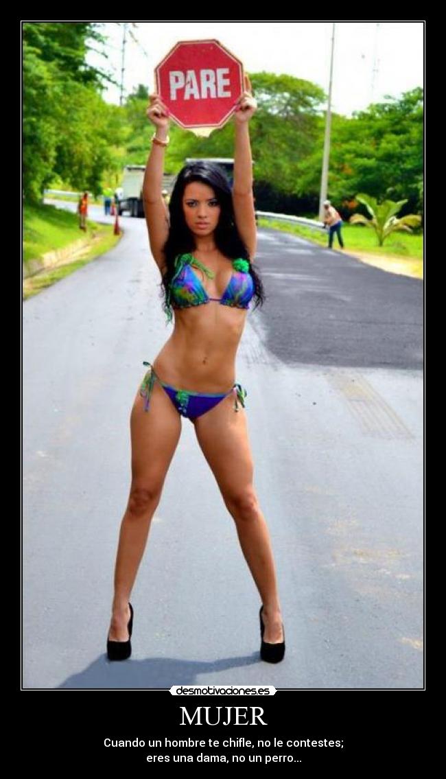 carteles mujer mujer cuando hombre chifle contestes eres una dama perro desmotivaciones