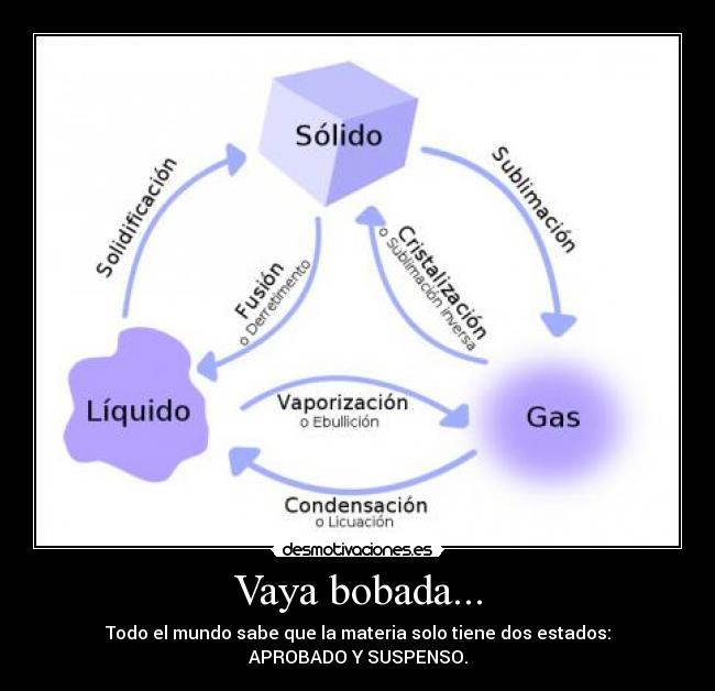Vaya bobada... - Todo el mundo sabe que la materia solo tiene dos estados:
APROBADO Y SUSPENSO.