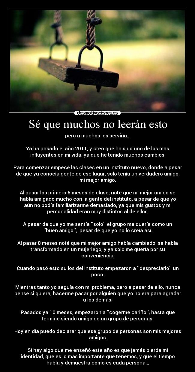 Sé que muchos no leerán esto -