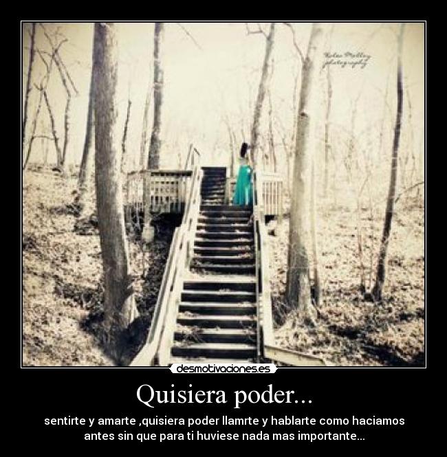 Quisiera poder... - sentirte y amarte ,quisiera poder llamrte y hablarte como haciamos
antes sin que para ti huviese nada mas importante...
