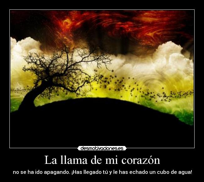La llama de mi corazón - no se ha ido apagando. ¡Has llegado tú y le has echado un cubo de agua!