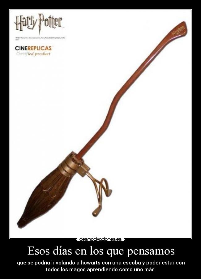 Esos días en los que pensamos - que se podría ir volando a howarts con una escoba y poder estar con
todos los magos aprendiendo como uno más.