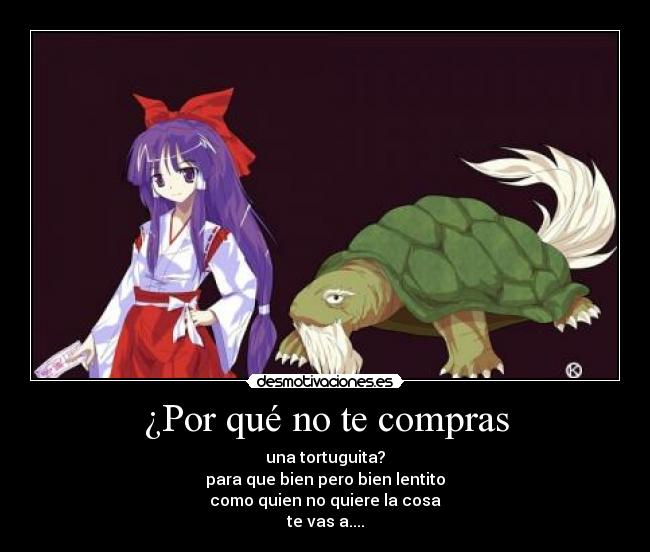 ¿Por qué no te compras - una tortuguita?
para que bien pero bien lentito
como quien no quiere la cosa
te vas a....