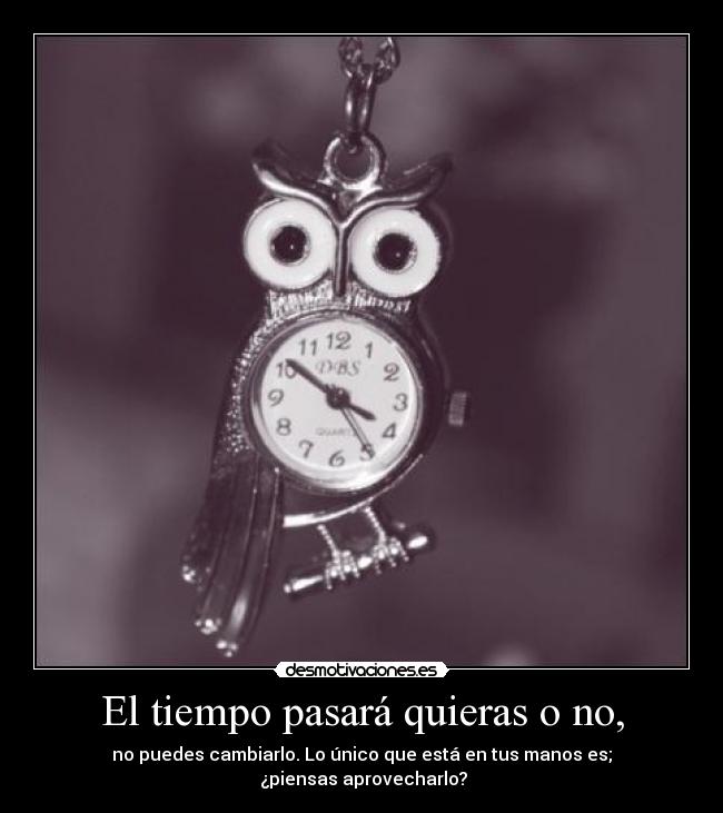 El tiempo pasará quieras o no, - no puedes cambiarlo. Lo único que está en tus manos es;
¿piensas aprovecharlo?