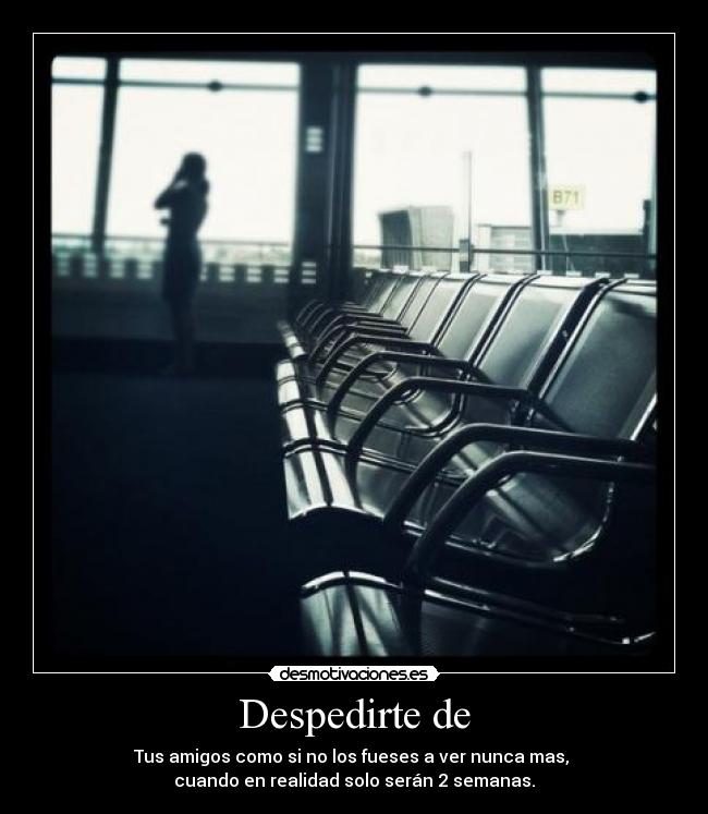 Despedirte de - Tus amigos como si no los fueses a ver nunca mas,
cuando en realidad solo serán 2 semanas.