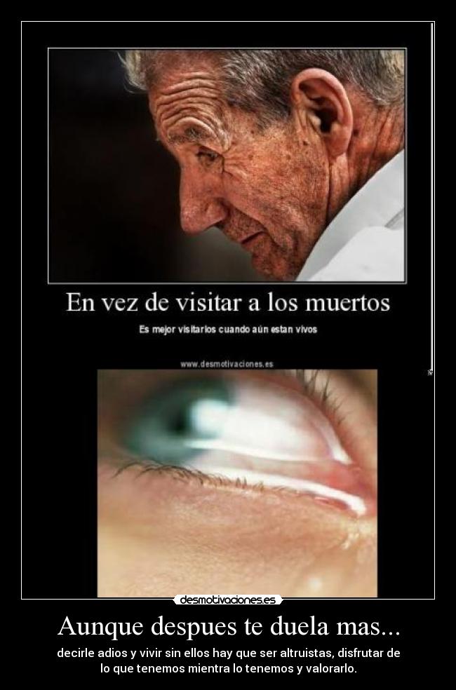 Aunque despues te duela mas... - decirle adios y vivir sin ellos hay que ser altruistas, disfrutar de
lo que tenemos mientra lo tenemos y valorarlo.
