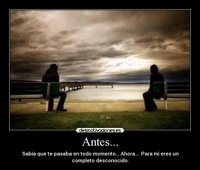 Antes... - Sabía que te pasaba en todo momento... Ahora... Para mi eres un
completo desconocido.