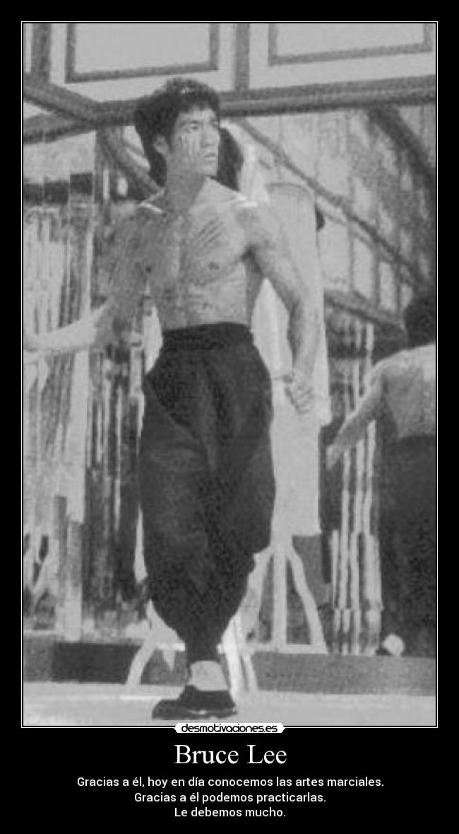 Bruce Lee - Gracias a él, hoy en día conocemos las artes marciales.
Gracias a él podemos practicarlas.
Le debemos mucho.