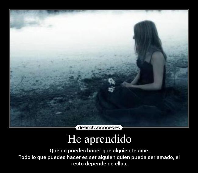 He aprendido - Que no puedes hacer que alguien te ame.
Todo lo que puedes hacer es ser alguien quien pueda ser amado, el
resto depende de ellos.