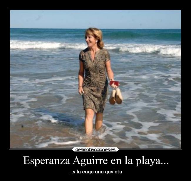 Esperanza Aguirre en la playa... - ...y la cago una gaviota