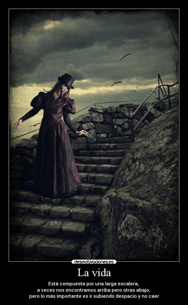 La vida - Está compuesta por una larga escalera,
a veces nos encontramos arriba pero otras abajo,
pero lo más importante es ir subiendo despacio y no caer