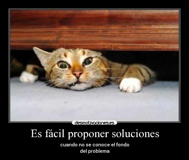 Es fácil proponer soluciones - cuando no se conoce el fondo
del problema