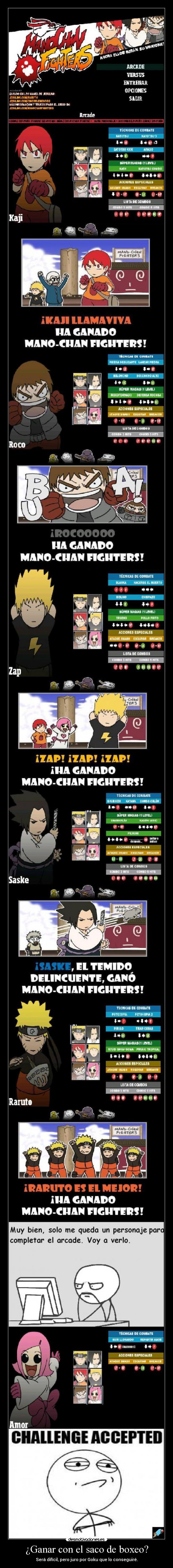 ¿Ganar con el saco de boxeo? - Será difícil, pero juro por Goku que lo conseguiré.