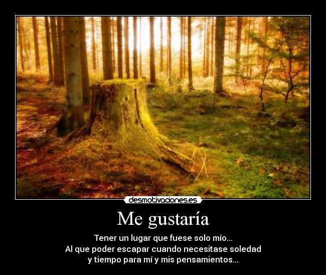 Me gustaría - Tener un lugar que fuese solo mío...
Al que poder escapar cuando necesitase soledad
y tiempo para mí y mis pensamientos...
