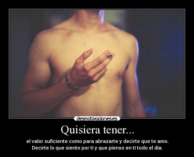Quisiera tener... - el valor suficiente como para abrazarte y decirte que te amo.
Decirte lo que siento por tí y que pienso en tí todo el día.