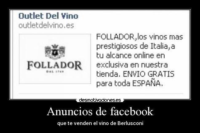 Anuncios de facebook - que te venden el vino de Berlusconi