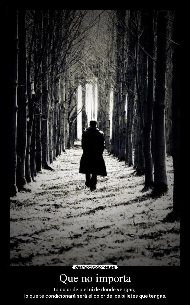 Que no importa - tu color de piel ni de donde vengas,
lo que te condicionará será el color de los billetes que tengas.
