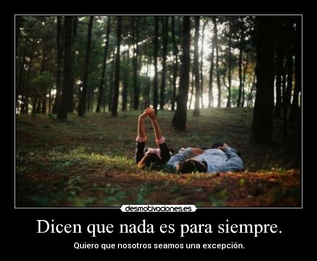 Dicen que nada es para siempre. - Quiero que nosotros seamos una excepción.