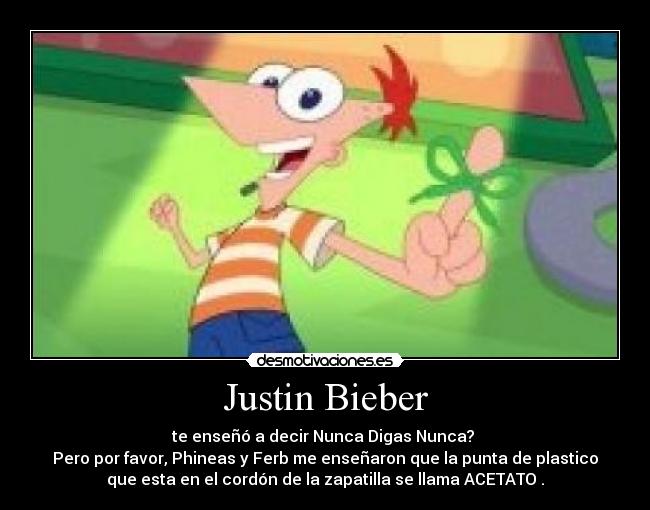 Justin Bieber - te enseñó a decir Nunca Digas Nunca? 
Pero por favor, Phineas y Ferb me enseñaron que la punta de plastico
que esta en el cordón de la zapatilla se llama ACETATO .