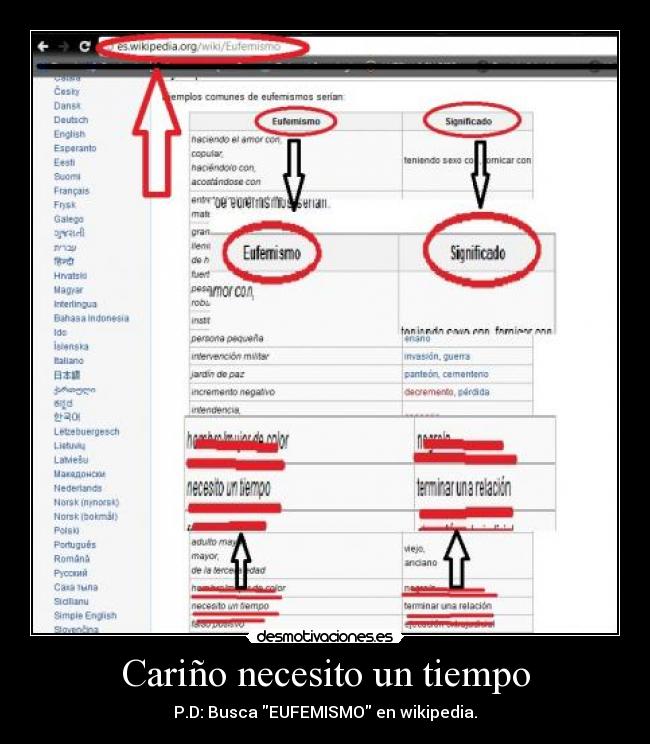 Cariño necesito un tiempo - P.D: Busca EUFEMISMO en wikipedia.