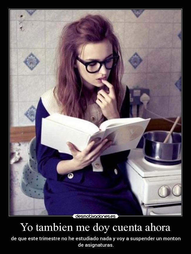 Yo tambien me doy cuenta ahora - de que este trimestre no he estudiado nada y voy a suspender un monton
de asignaturas.