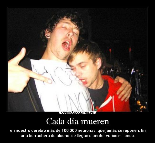 Cada día mueren - en nuestro cerebro más de 100.000 neuronas, que jamás se reponen. En
una borrachera de alcohol se llegan a perder varios millones.